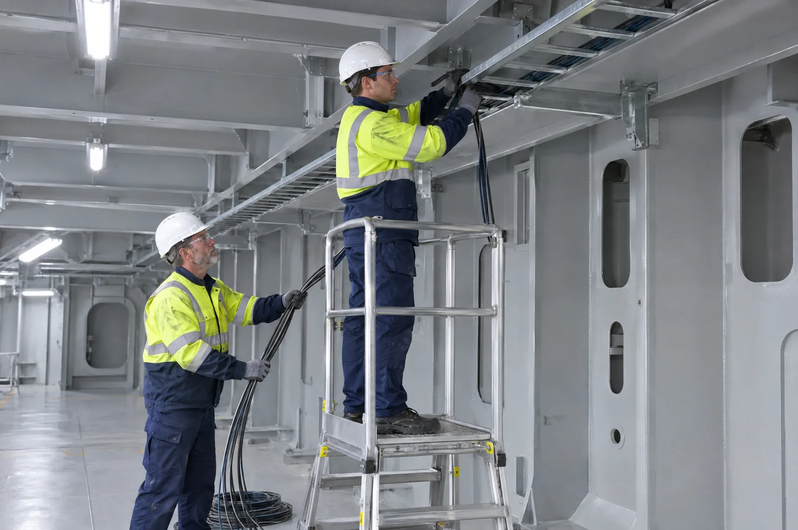 Elektrikai tiesia kabelius statomame laive